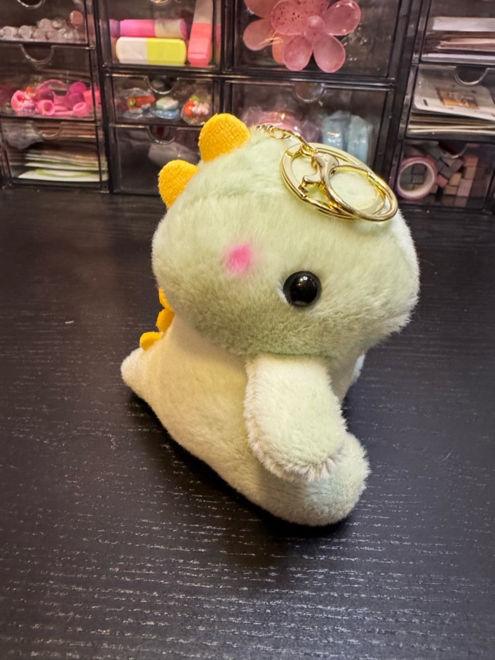 Plush baby Dino Keychain - Pale Green with Yellow Spikes 4”